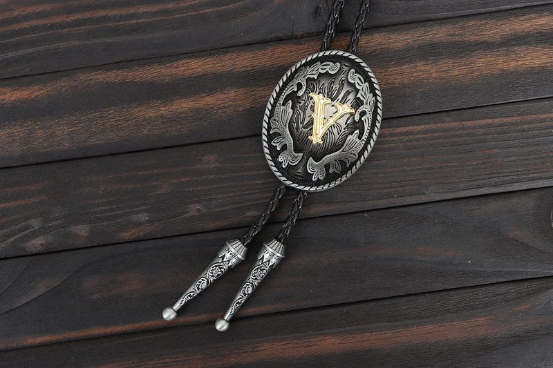 Wentur Bolo Tie for Men - Western Bolo Ties Alphabet Initial Letter ABCDJMR to Z - Western Cowboy Bolo Tie for Women Cowgirl - Image 2